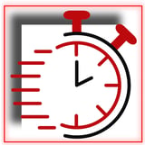 Stopwatch icon with red and black design showing timer function and measurement markings