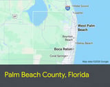 Map of Palm Beach County, Florida showing cities including West Palm Beach, Boca Raton, and Boynton Beach near the Atlantic coast